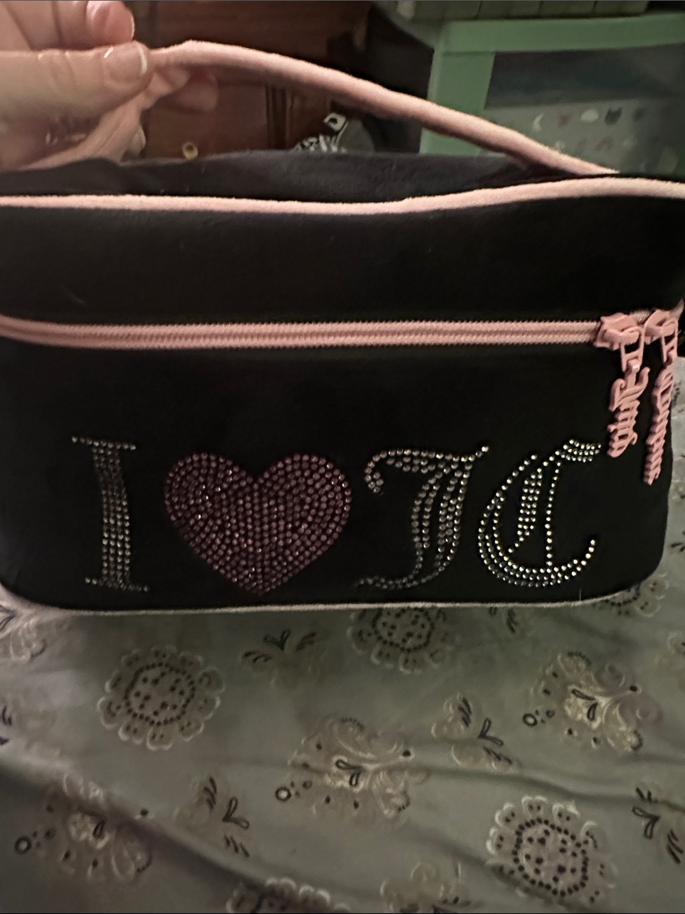 Juicy couture Black and Pink Rhinestone Cosmetic Bag - I ♥ JC Design